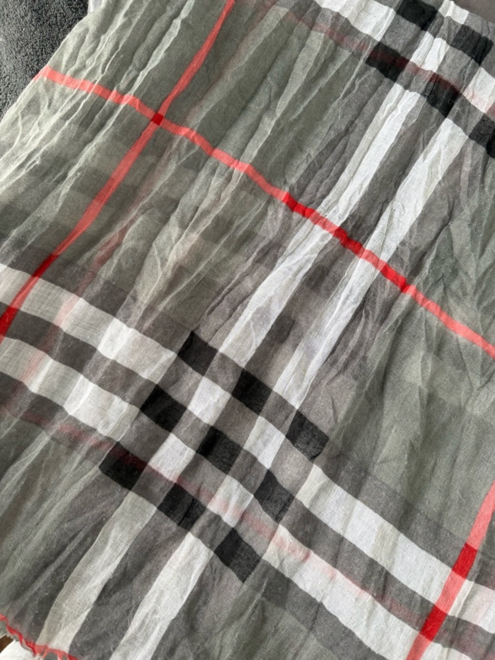 Plaid Lightweight Scarf in Gray, Black, White & Red